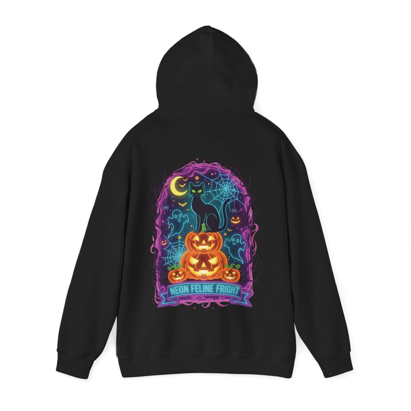 Neon Feline Fright Halloween Hoodie | BMStyle UK | Unisex cozy Hoodies