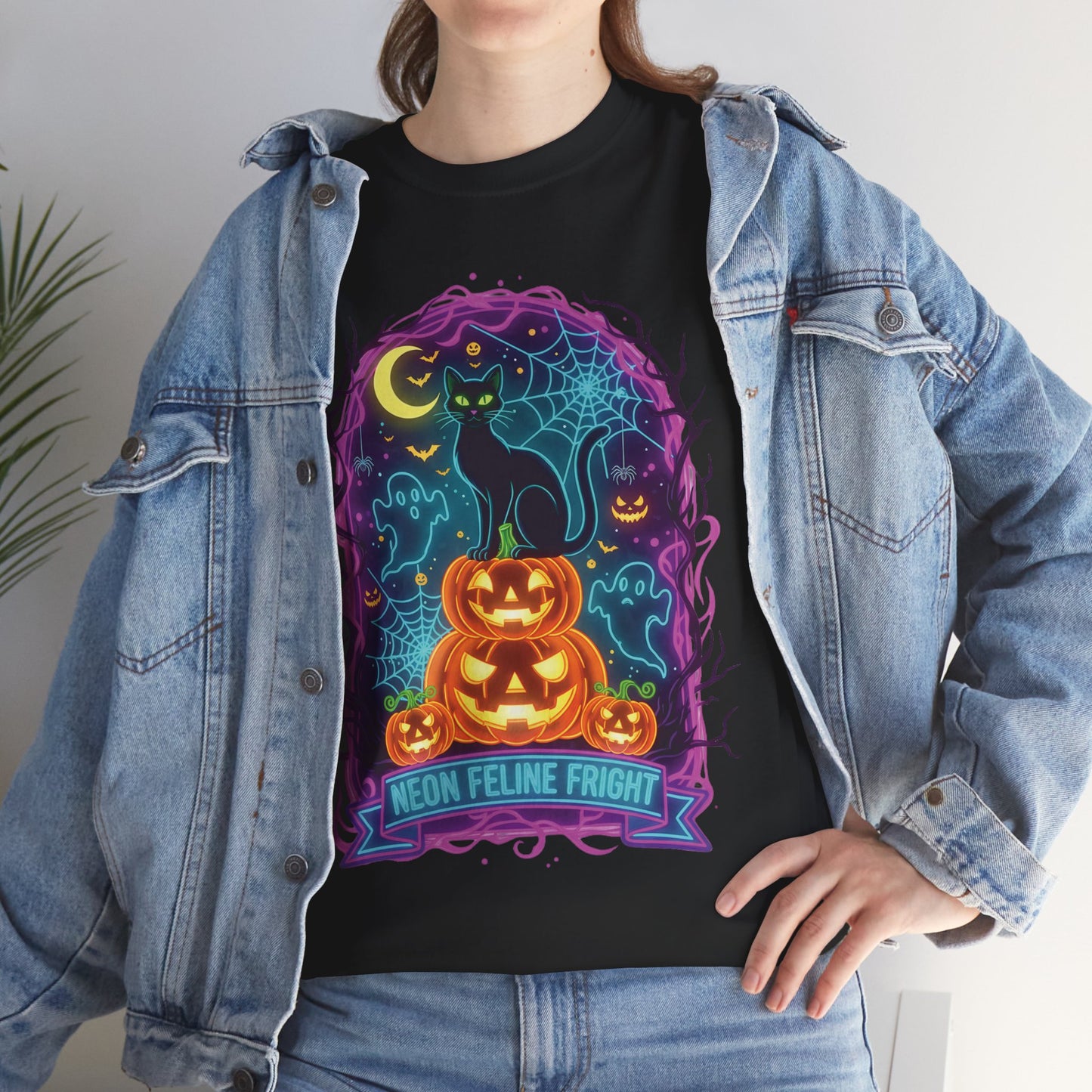 Neon Feline Fright Halloween T-Shirt | BMStyle UK | Unisex 100% Cotton Tee