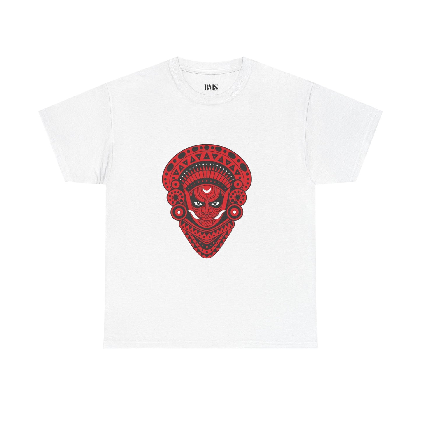 Exclusive Theyyam Face Art Unisex White T-Shirt – Bold Red & Black Cultural Print