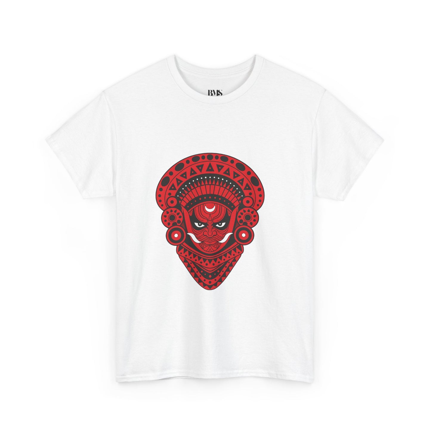 Exclusive Theyyam Face Art Unisex White T-Shirt – Bold Red & Black Cultural Print