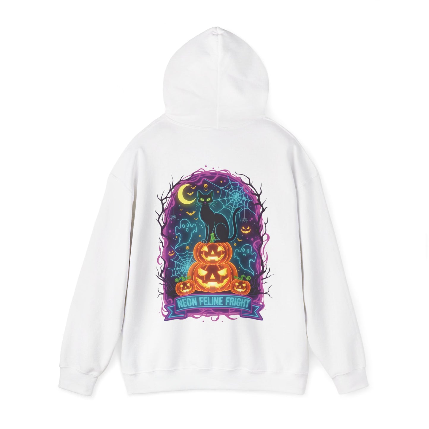 Neon Feline Fright Halloween Hoodie | BMStyle UK | Unisex cozy Hoodies