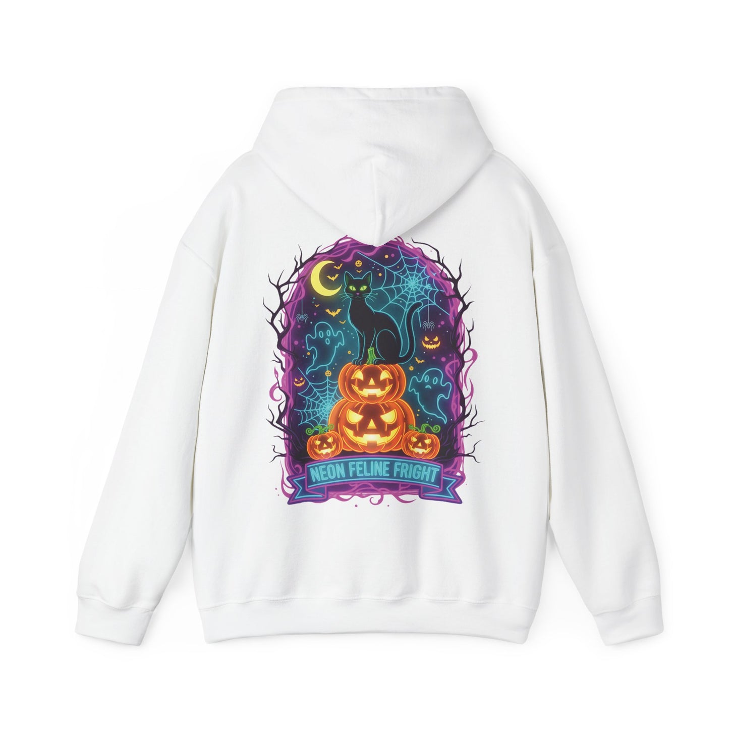 Neon Feline Fright Halloween Hoodie | BMStyle UK | Unisex cozy Hoodies