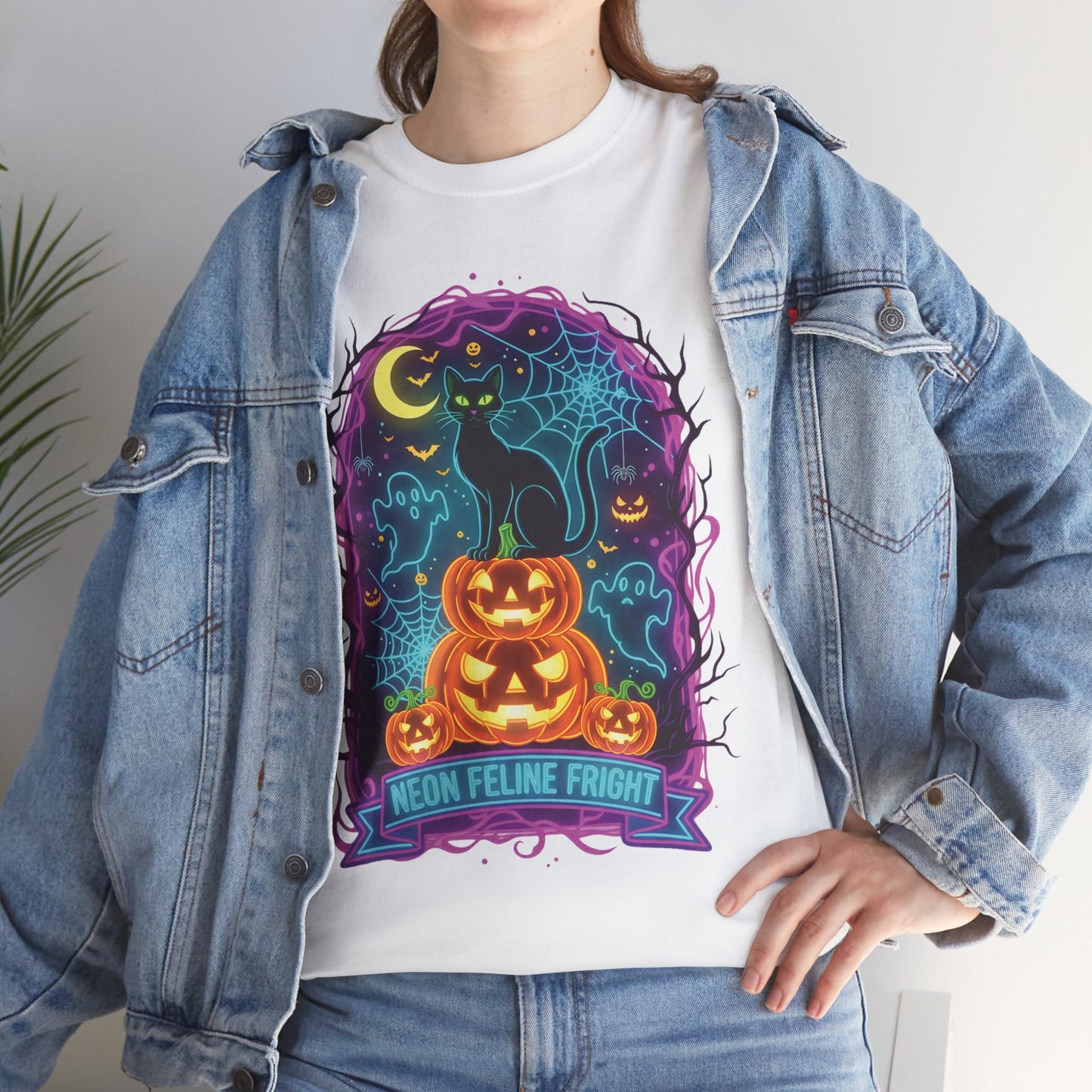 Neon Feline Fright Halloween T-Shirt | BMStyle UK | Unisex 100% Cotton Tee