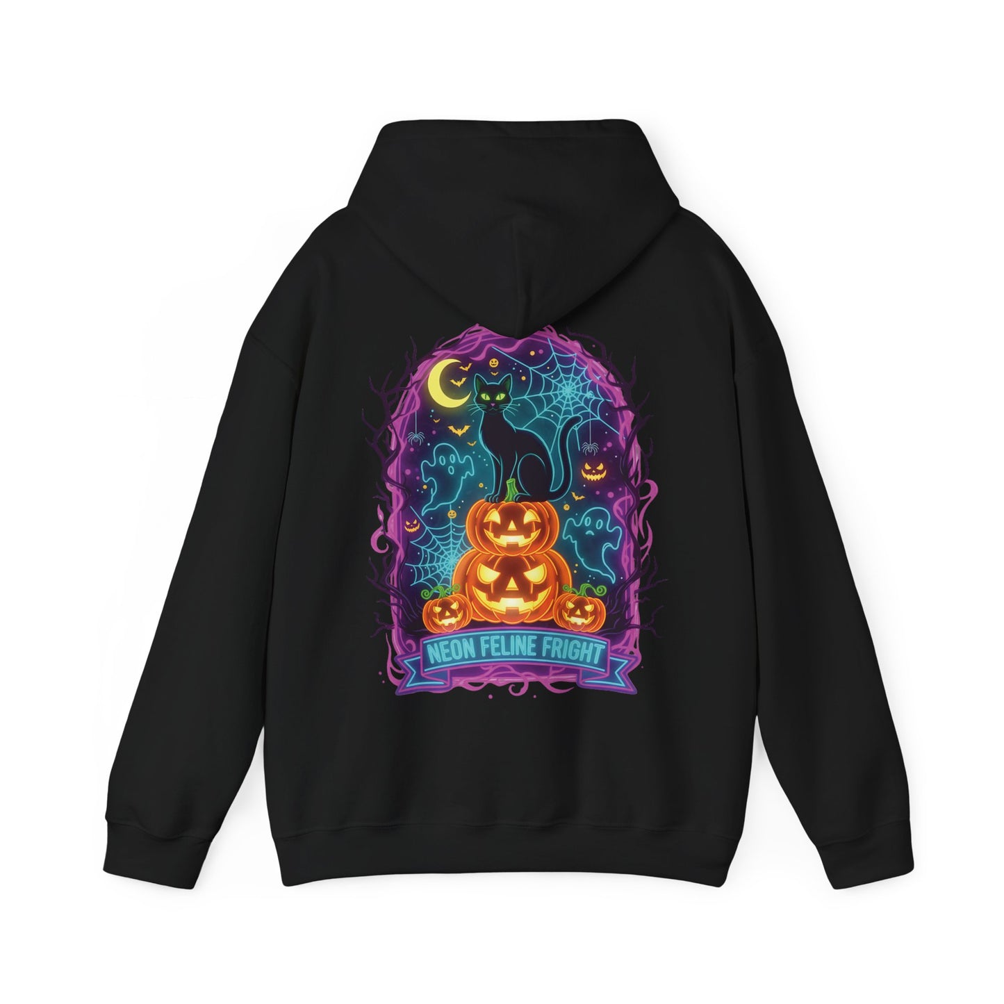 Neon Feline Fright Halloween Hoodie | BMStyle UK | Unisex cozy Hoodies