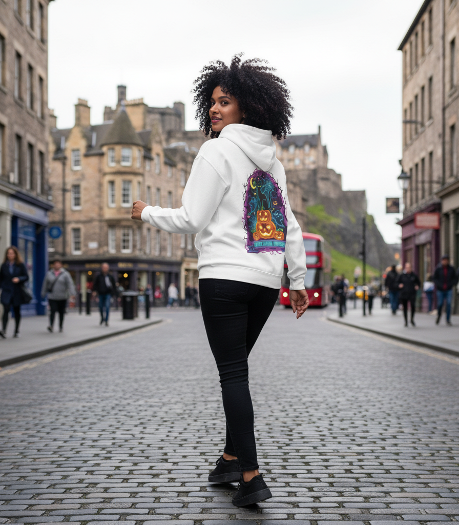 Neon Feline Fright Halloween Hoodie | BMStyle UK | Unisex cozy Hoodies