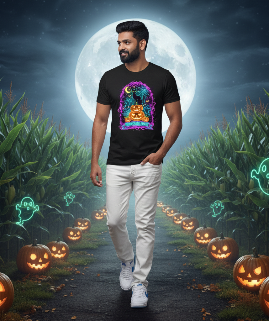 Neon Feline Fright Halloween T-Shirt | BMStyle UK | Unisex 100% Cotton Tee