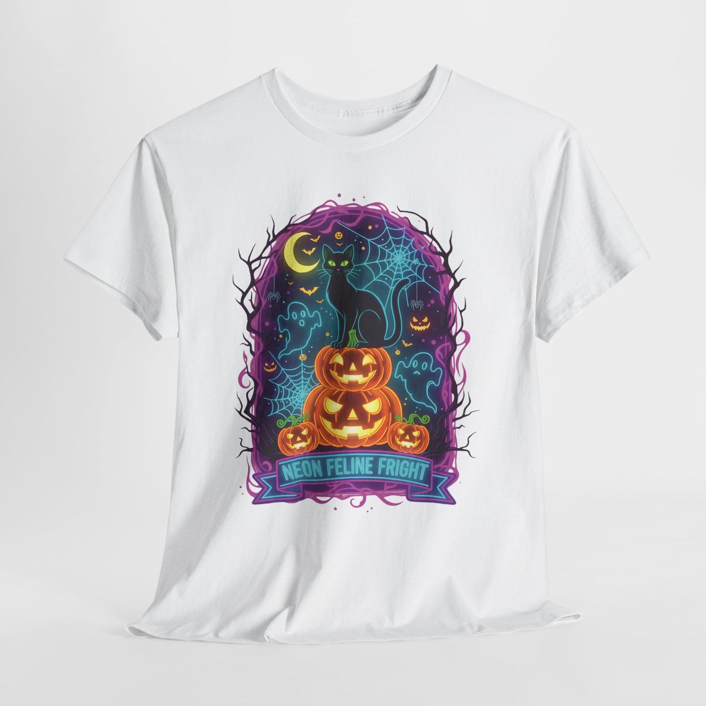 Neon Feline Fright Halloween T-Shirt | BMStyle UK | Unisex 100% Cotton Tee