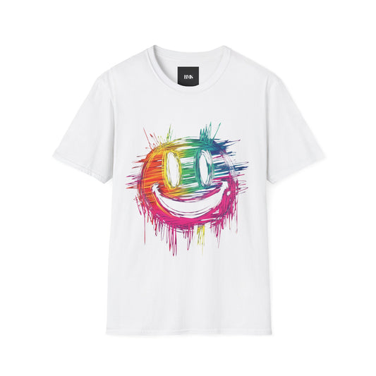 Smiling Colourful Face Graphic T-Shirt – Artistic Festival Streetwear Tee (UK Exclusive)