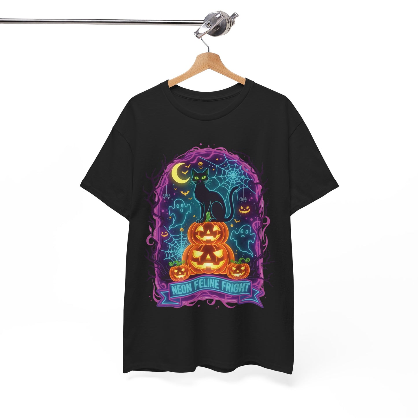 Neon Feline Fright Halloween T-Shirt | BMStyle UK | Unisex 100% Cotton Tee