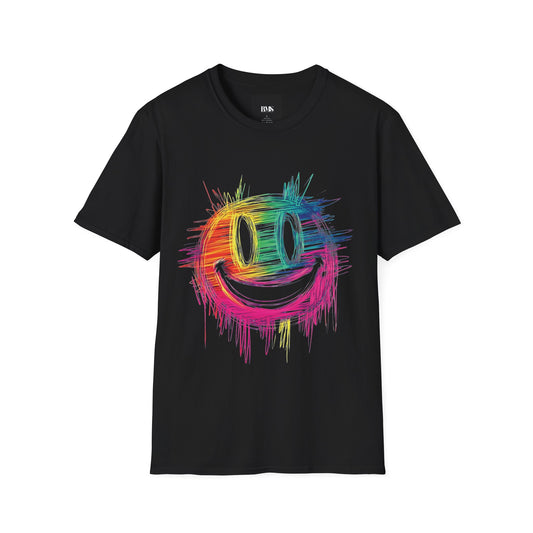 Smiling Colourful Face Graphic T-Shirt – Artistic Festival Streetwear Tee (UK Exclusive)