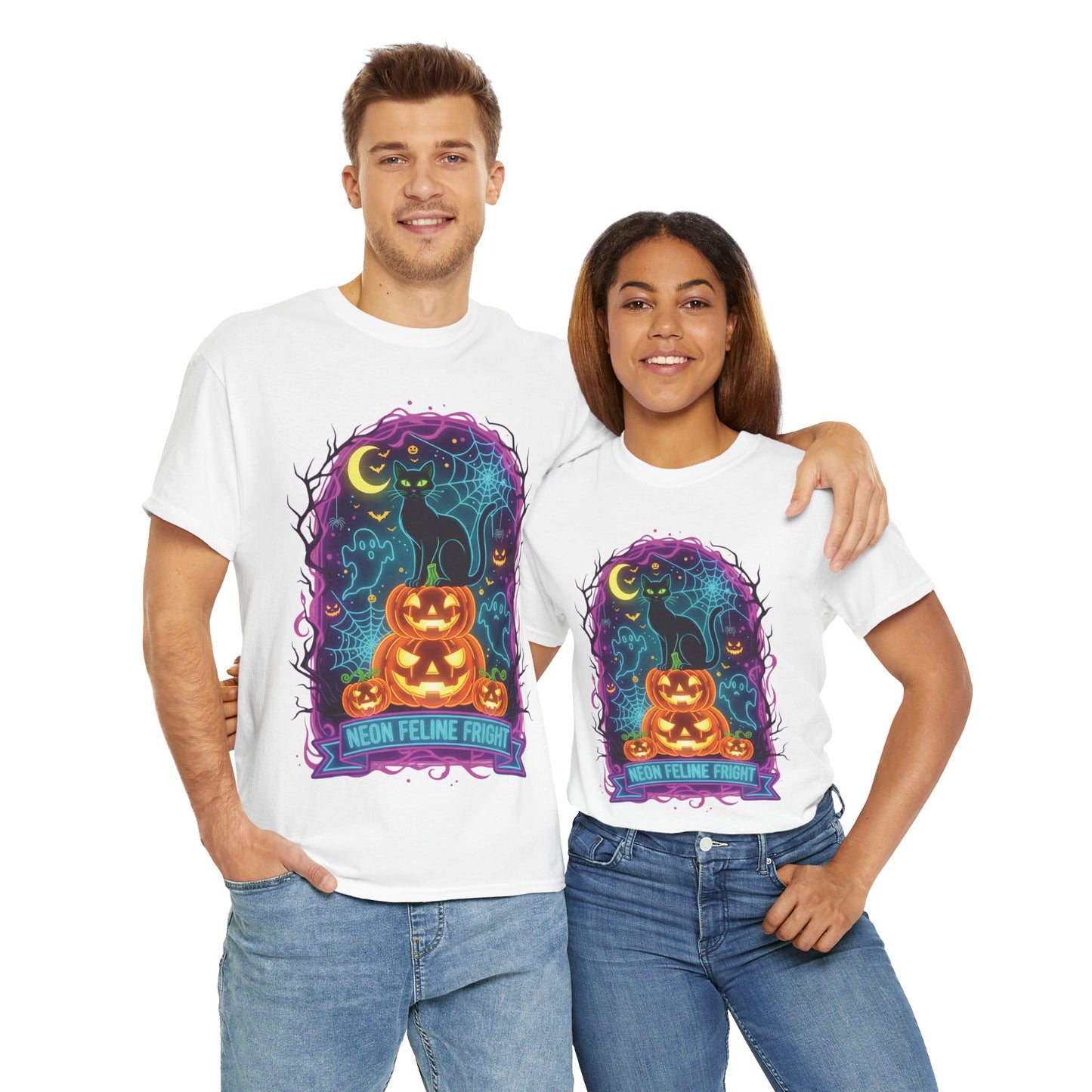 Neon Feline Fright Halloween T-Shirt | BMStyle UK | Unisex 100% Cotton Tee
